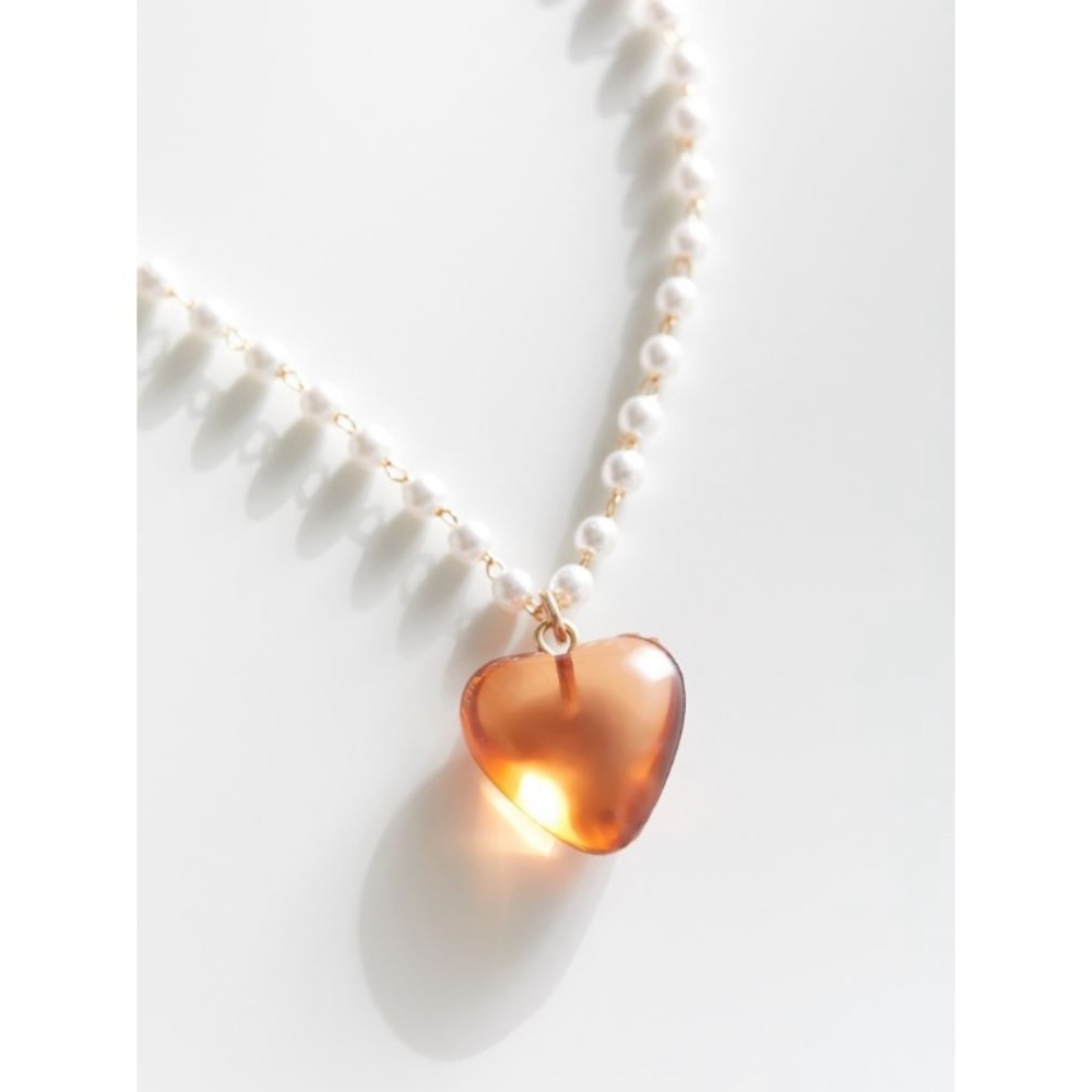 Heart stone pearl necklace